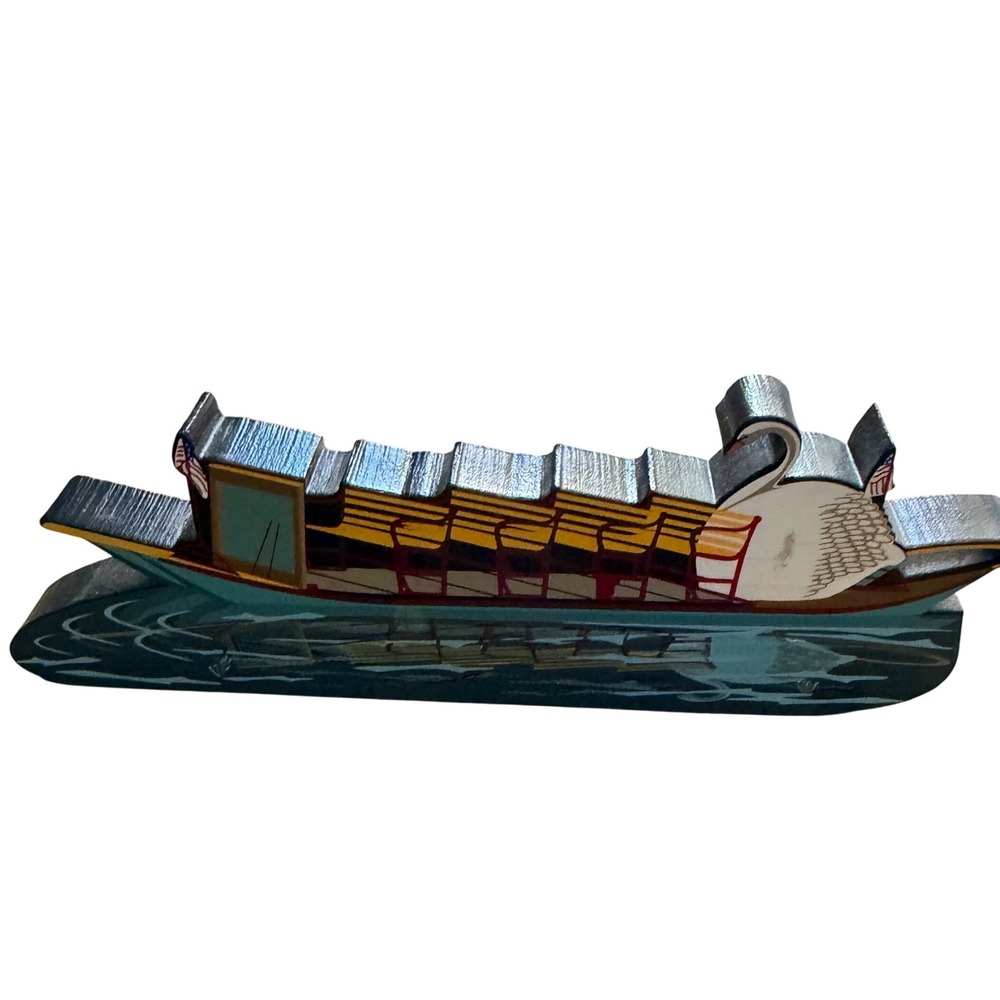 Shelia's Collectibles 1997 Boston Swan Boat Wooden Shelf Sitter SEE03